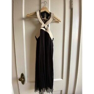 Kookai silky textured viscose dress, embroidery detailing, halter, backless Y2K